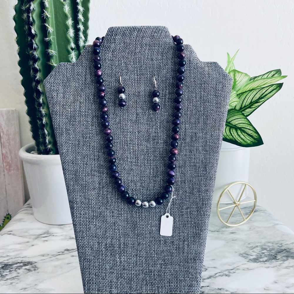 Natural stonepurple Tiger eye necklace